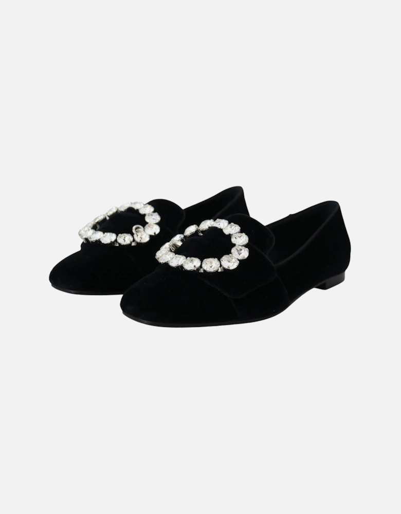 Velvet Loafers Crystal Detail Women - Black Flats