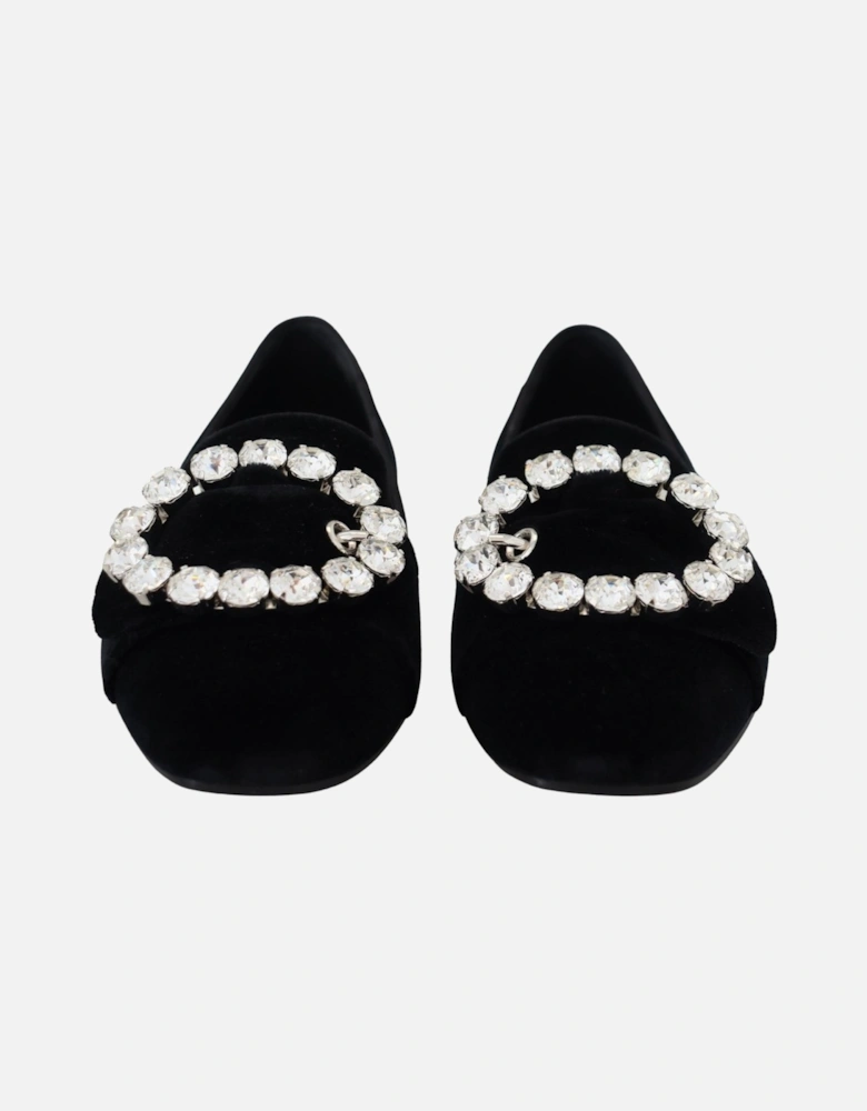 Velvet Loafers Crystal Detail Women - Black Flats