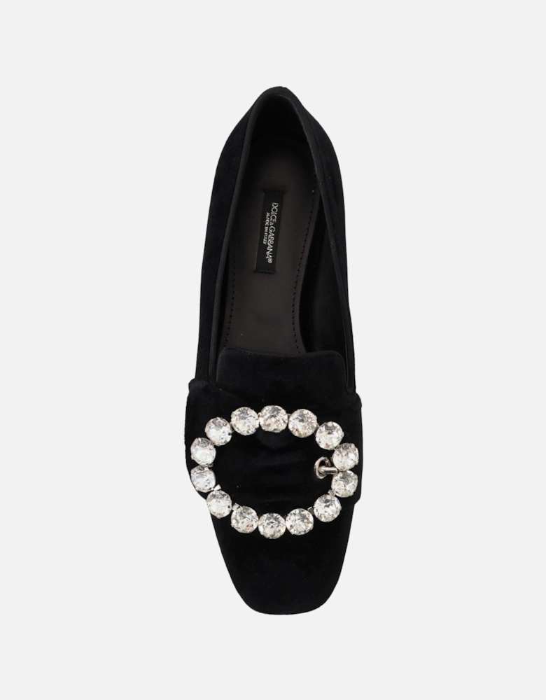 Velvet Loafers Crystal Detail Women - Black Flats