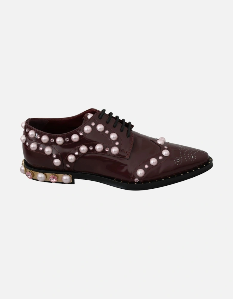 Pearl Embellished Oxfords Burgundy Style Women - Bordeaux Flats