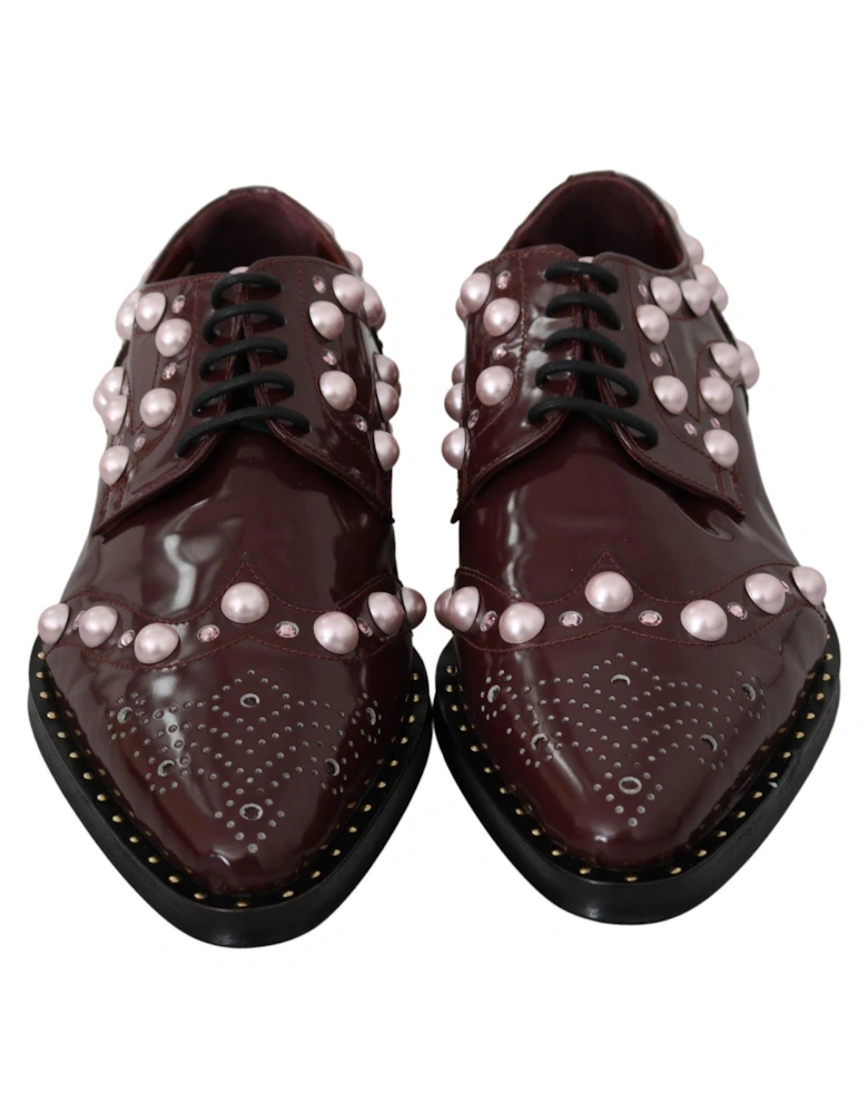 Pearl Embellished Oxfords Burgundy Style Women - Bordeaux Flats