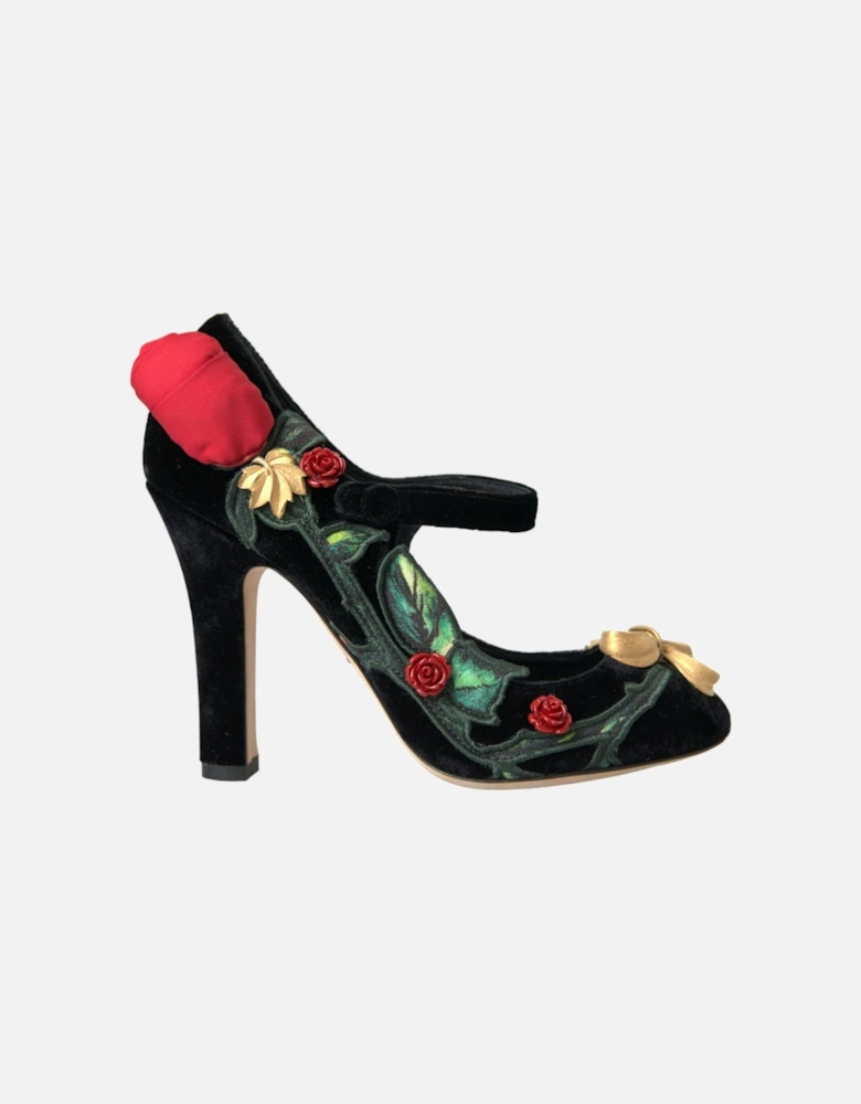 Floral Embellished Mary Jane Pumps Heels Women - Black