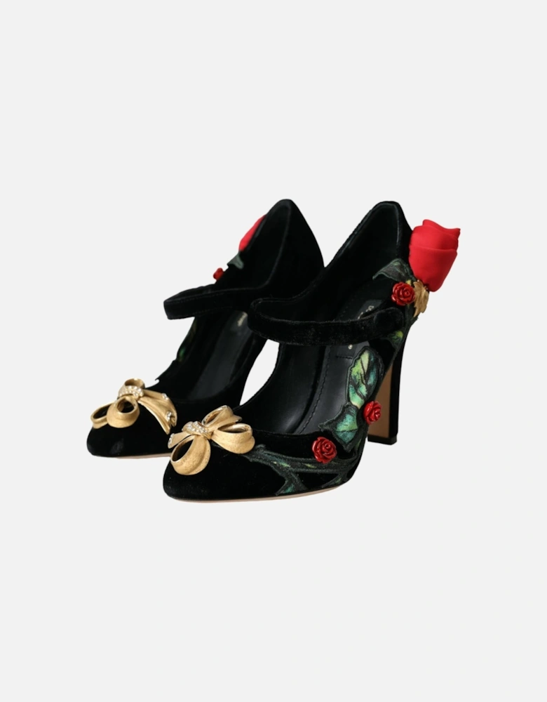 Floral Embellished Mary Jane Pumps Heels Women - Black