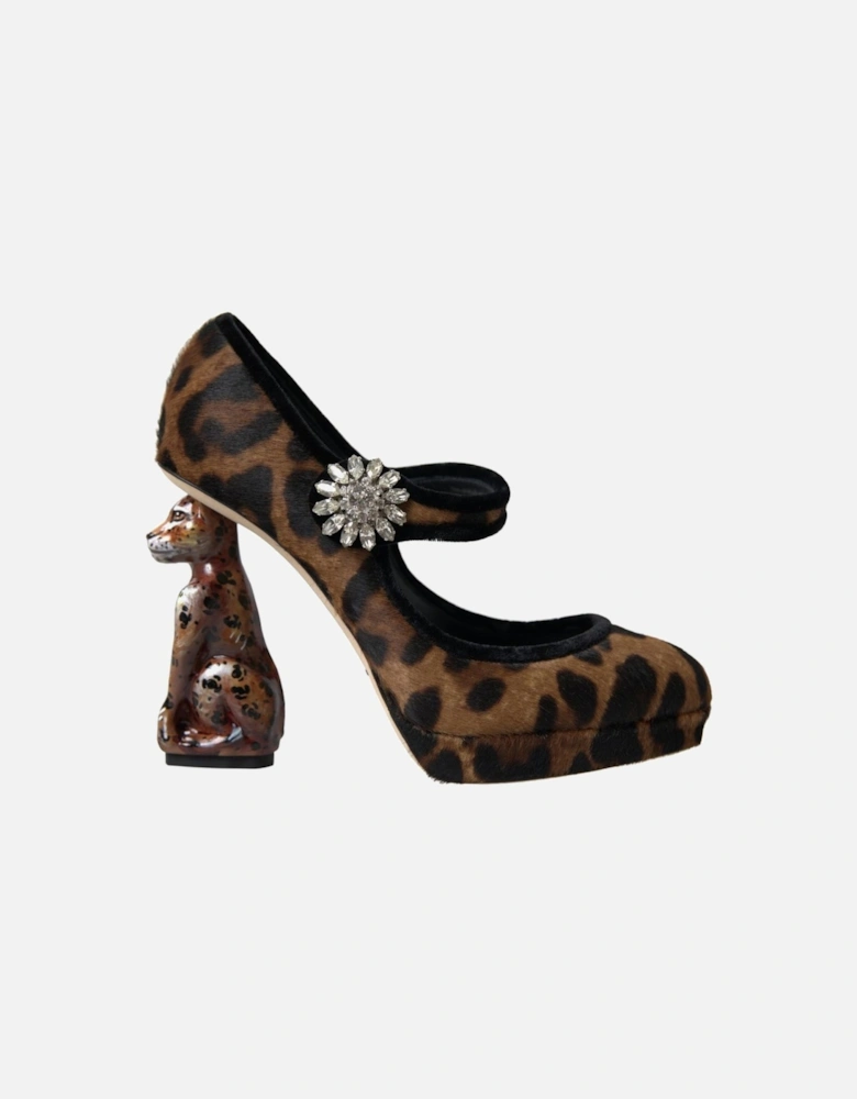 Black Brown Calf Leopard Heel Mary Jane Pump Shoes Women Sandals