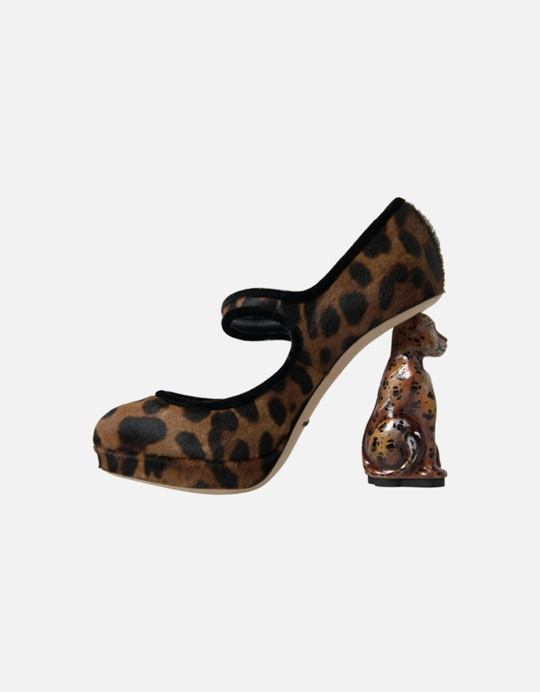 Black Brown Calf Leopard Heel Mary Jane Pump Shoes Women Sandals