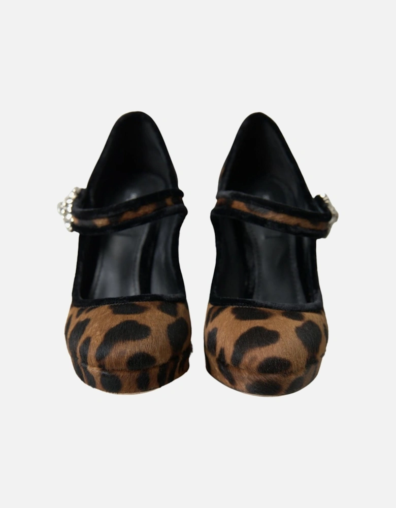 Black Brown Calf Leopard Heel Mary Jane Pump Shoes Women Sandals