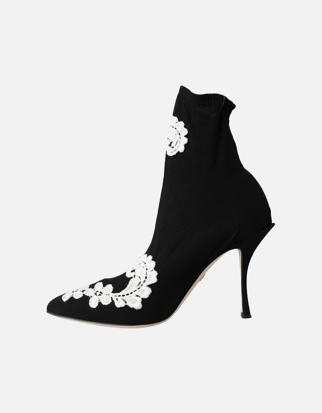 Embroidered Slip-On Boots with Leather Sole Women - Black And White