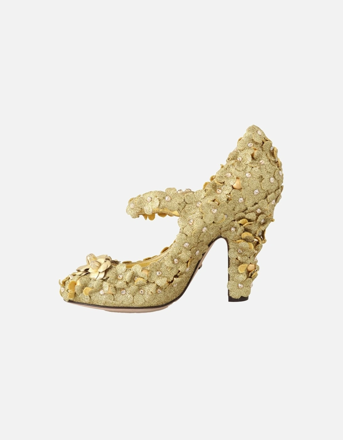 Floral Glitter Pumps Mary Jane Style Women - Gold