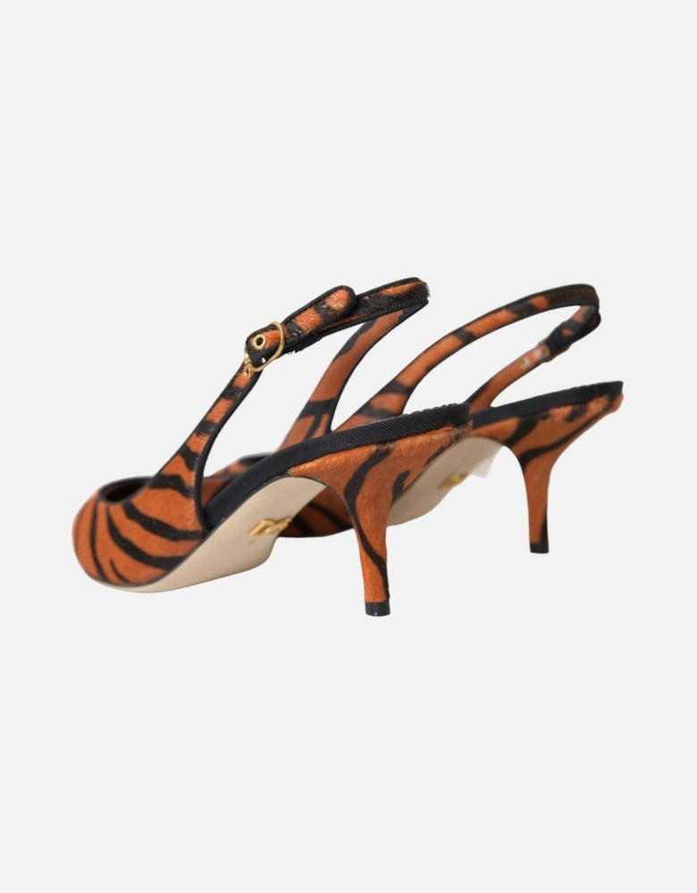 Zebra Print Slingback Sandals with Buckle Closure Women - Orange