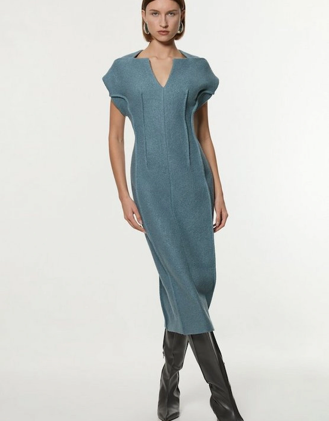 Textured Wool Blend Darted Tailored Midi Dress, 5 of 4