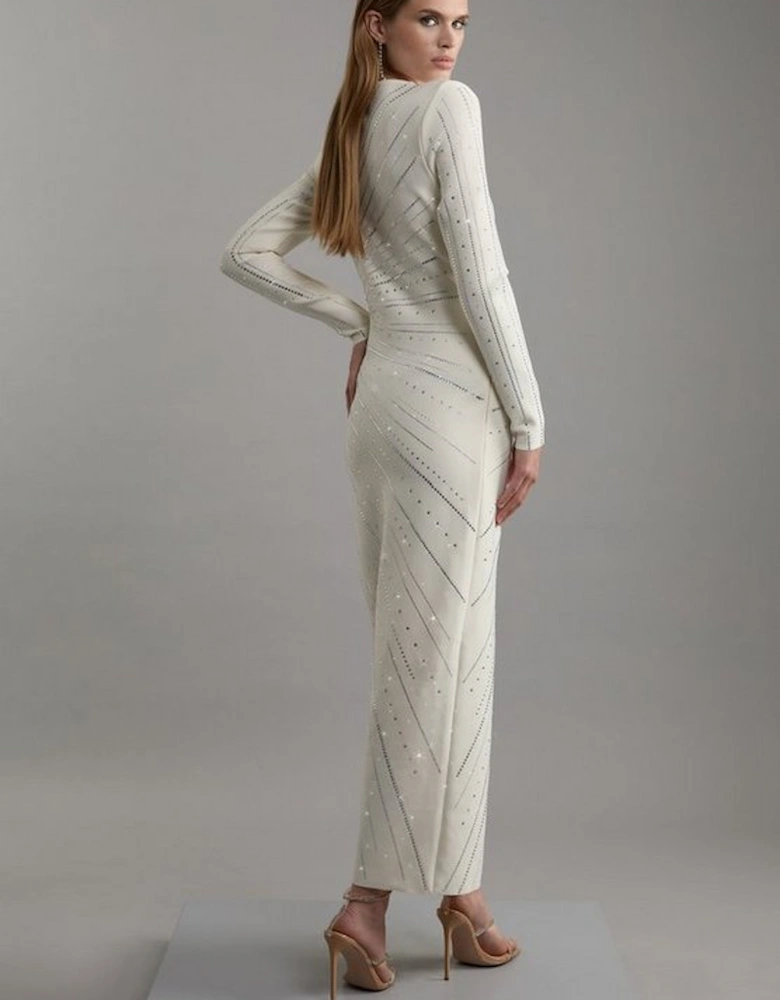 Figure Form Bandage Knit Embellished Maxi Dress