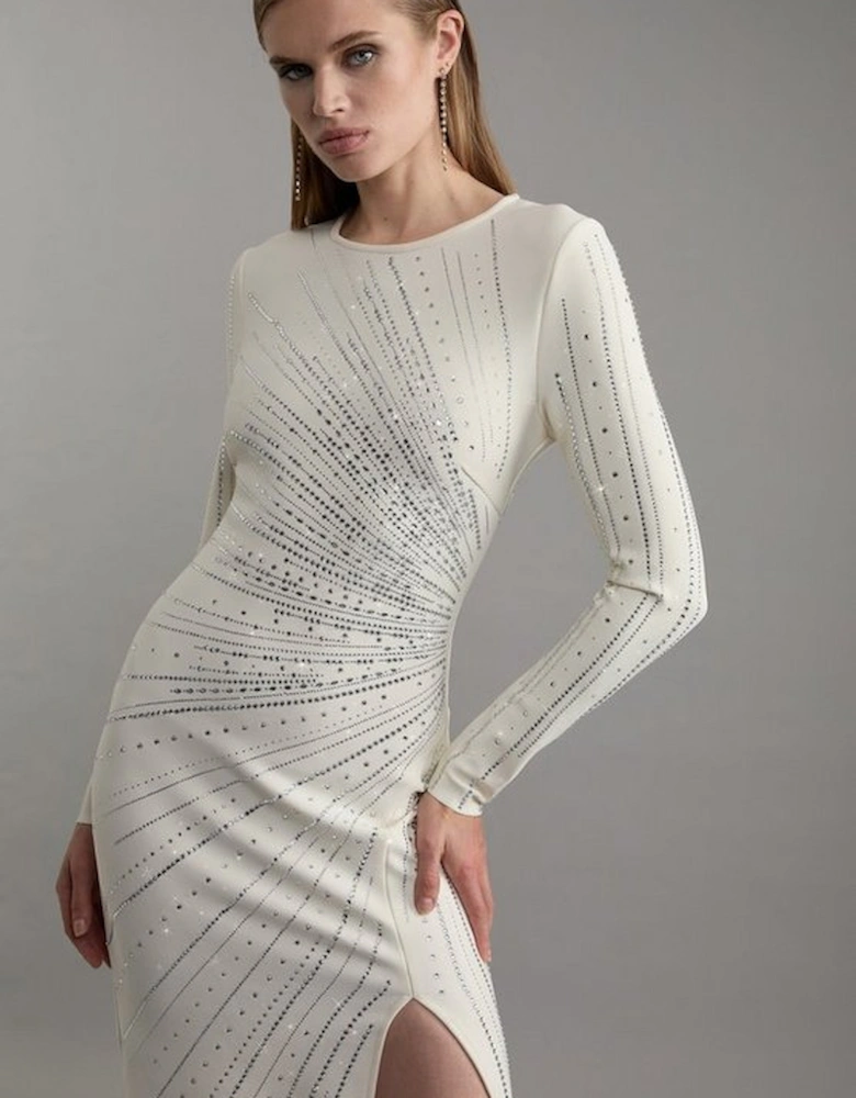 Figure Form Bandage Knit Embellished Maxi Dress