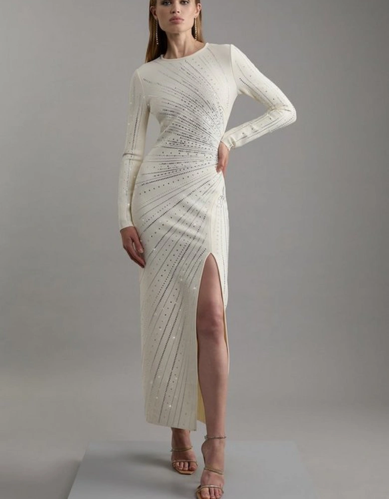 Figure Form Bandage Knit Embellished Maxi Dress