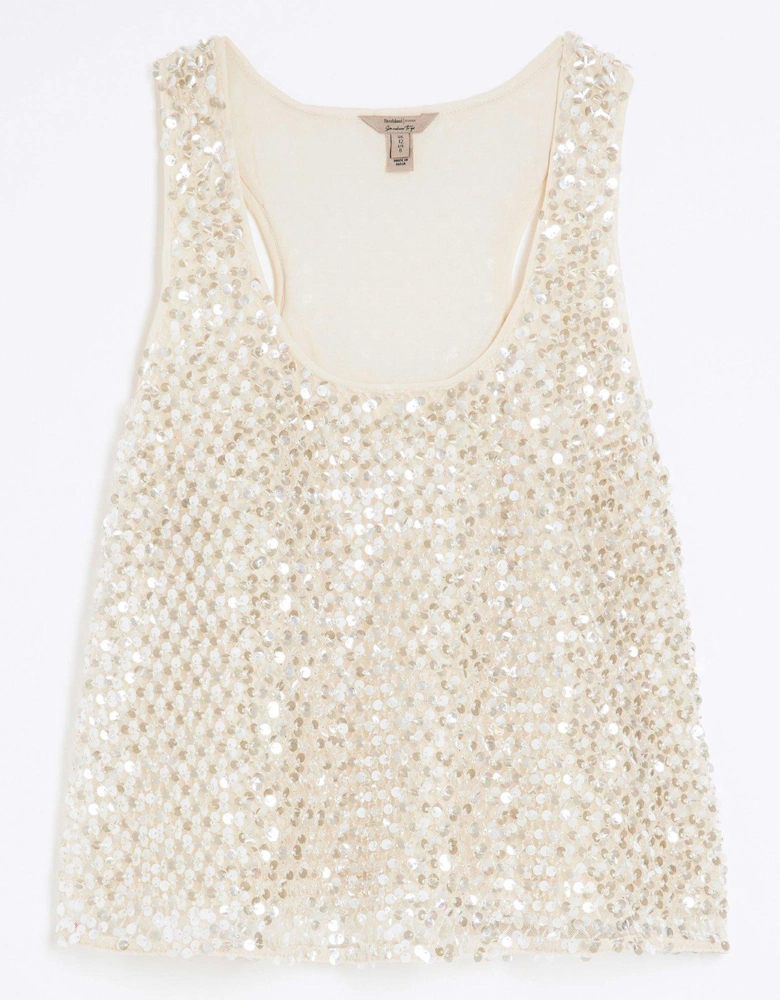 Sequin Racer Tank Top - Cream