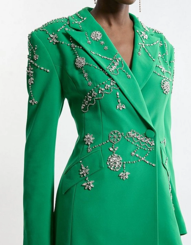 Crystal Embellished Cady Blazer Woven Mini Dress