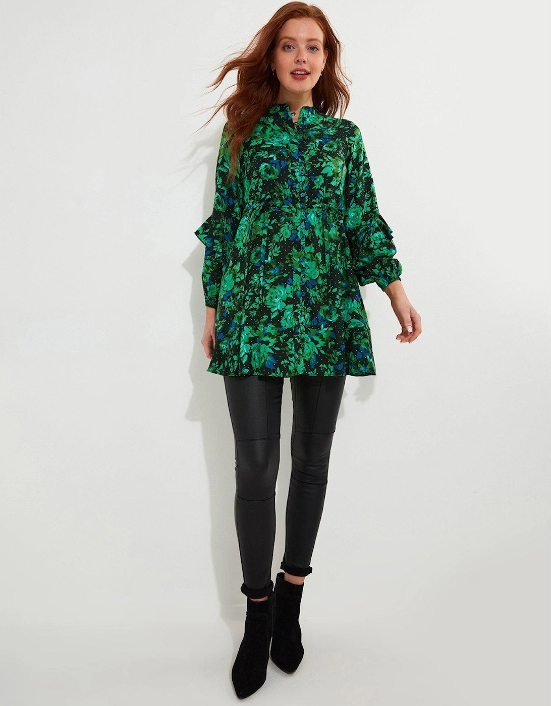 Winter Florals Tunic Dress - Bright Green