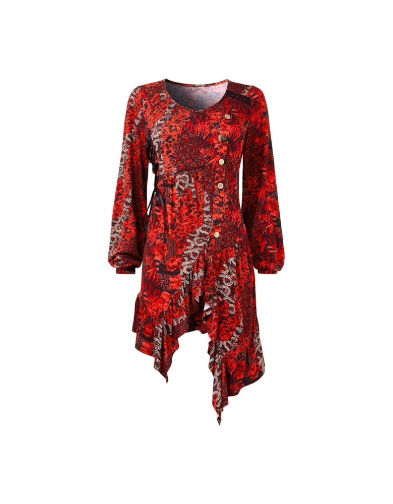 Button Detail Jersey Tunic Top - Red