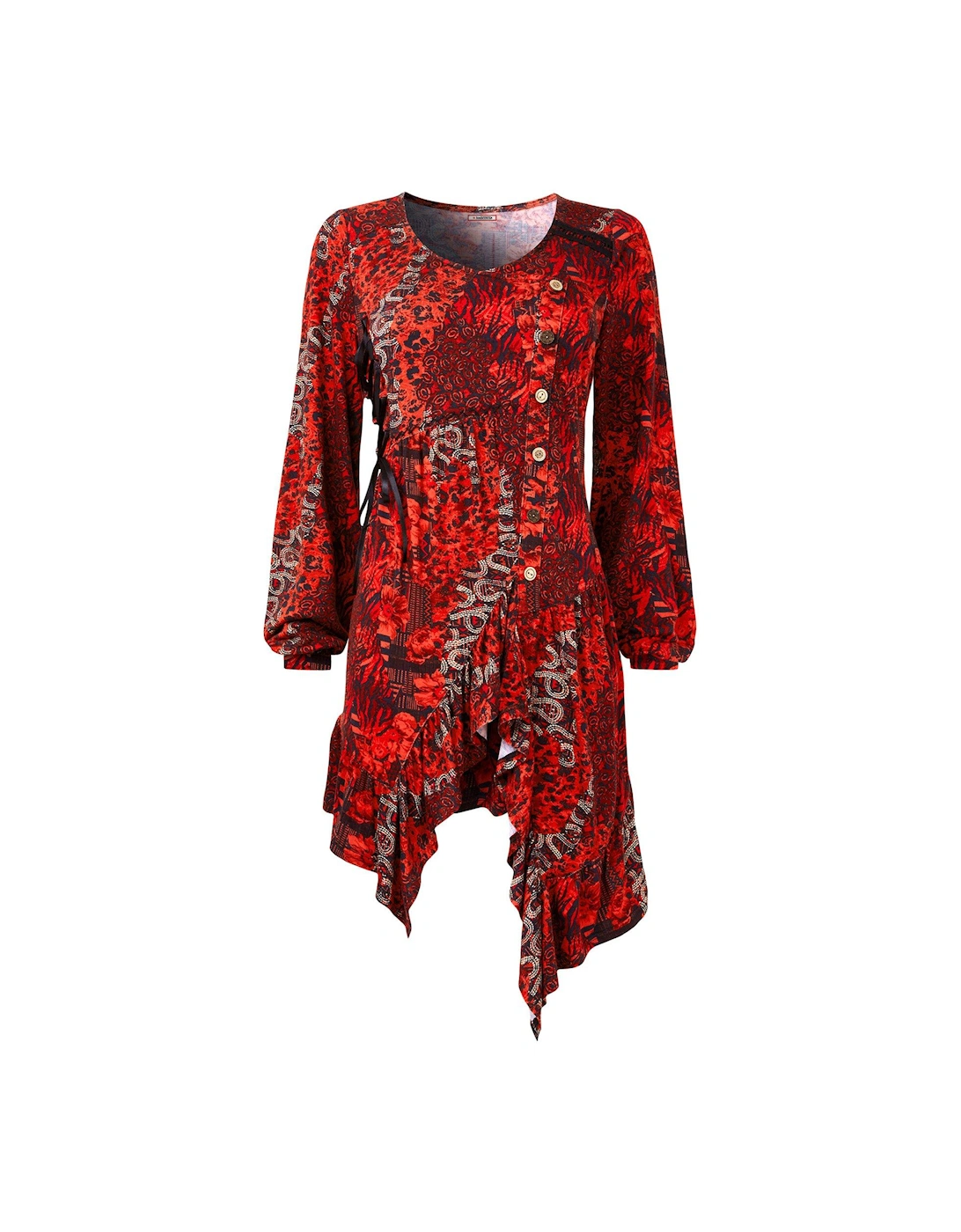 Button Detail Jersey Tunic Top - Red