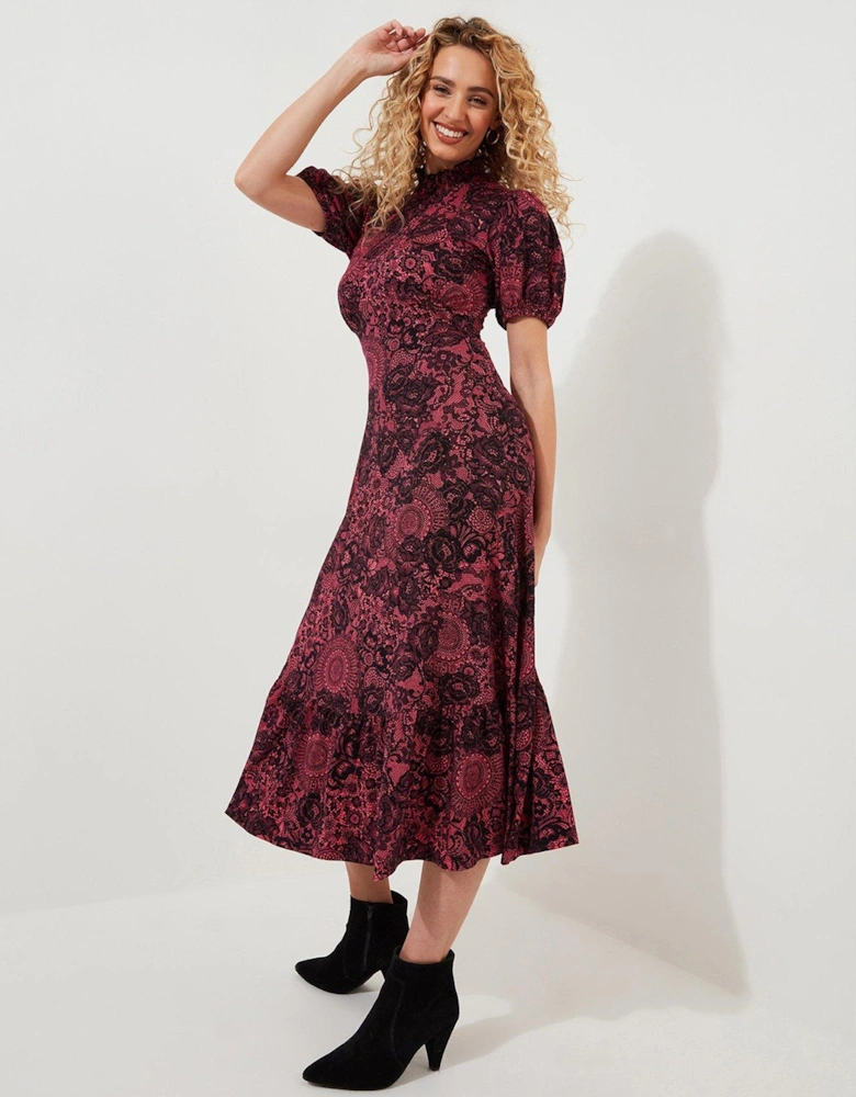 Lovely Lace Print Jersey Dress