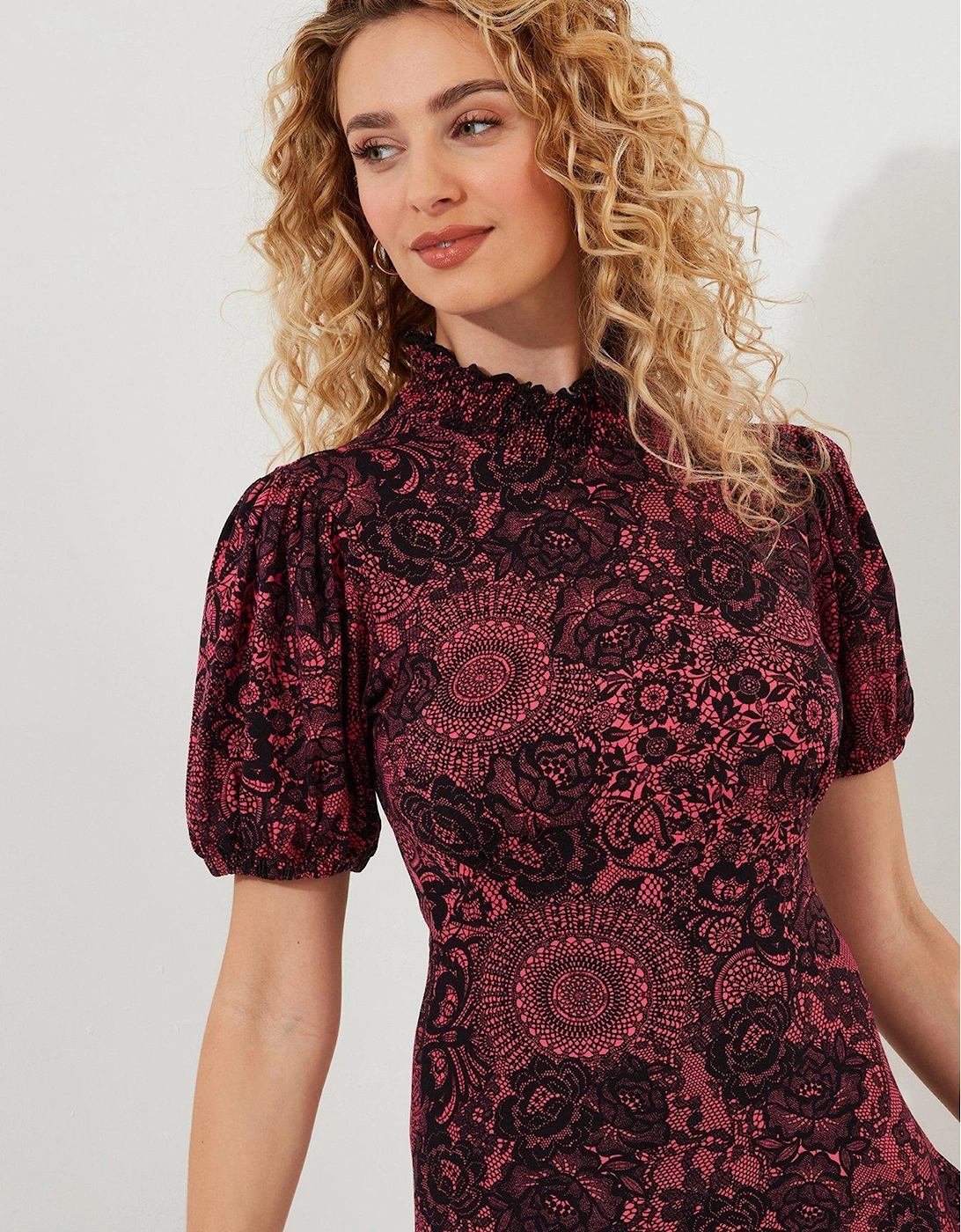 Lovely Lace Print Jersey Dress