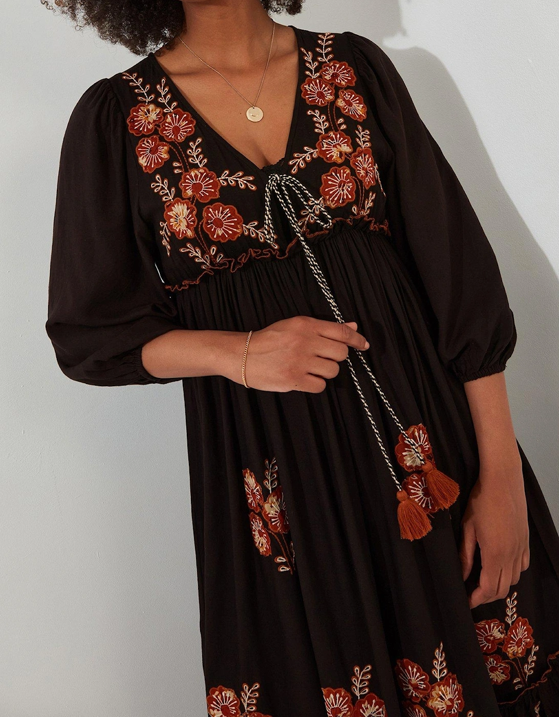 Embroidered Boho Black Dress