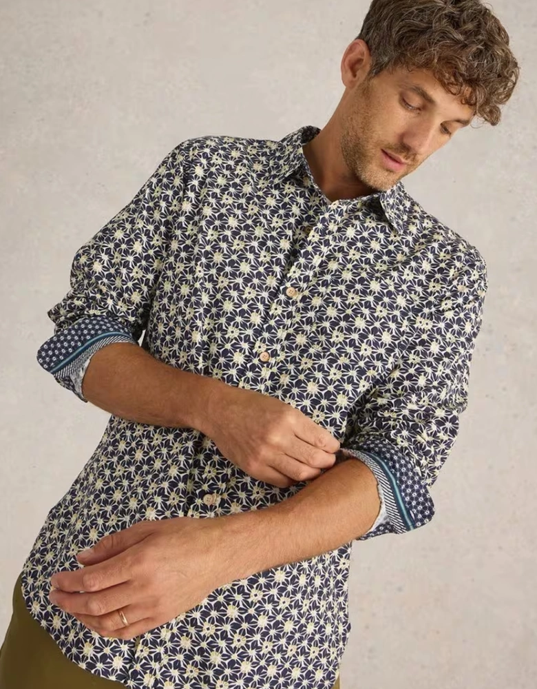 Men's Fuji Flower Printed Shirt Navy Print