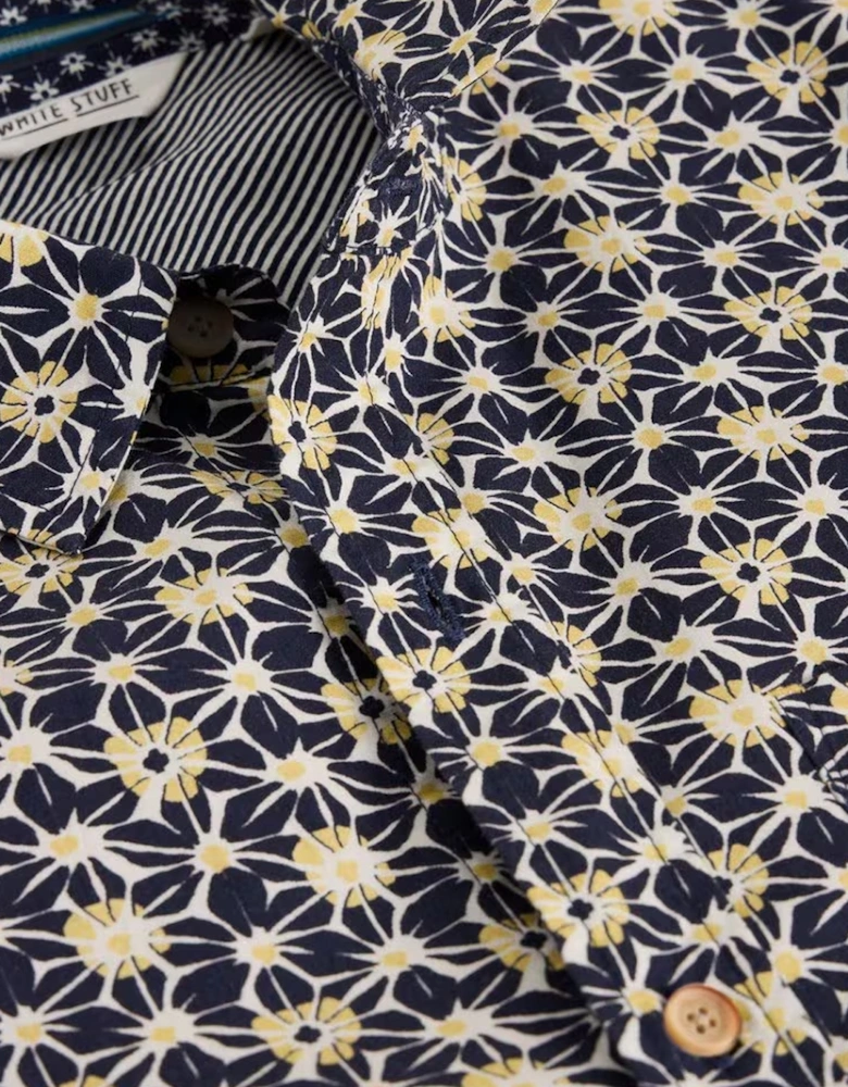 Men's Fuji Flower Printed Shirt Navy Print