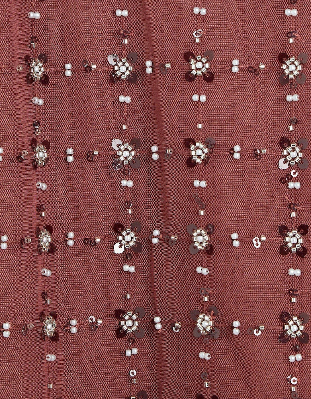 Floral Sequin Mesh Top - Dark Red