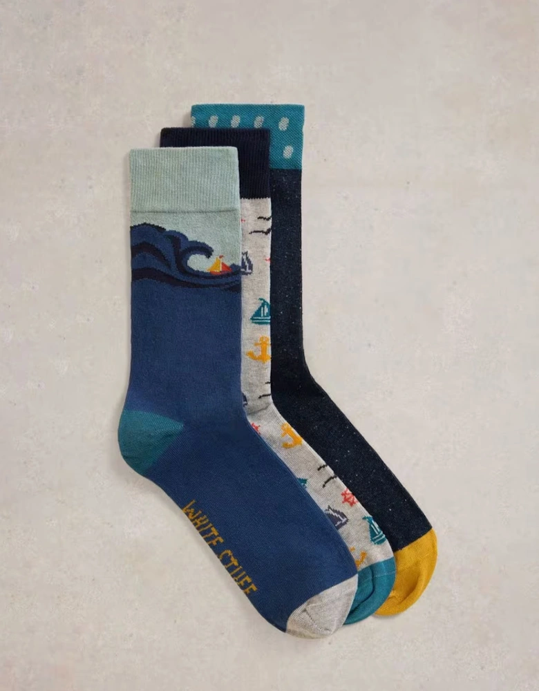 Men's 3 Pack Sail Away Socks Blue Multi