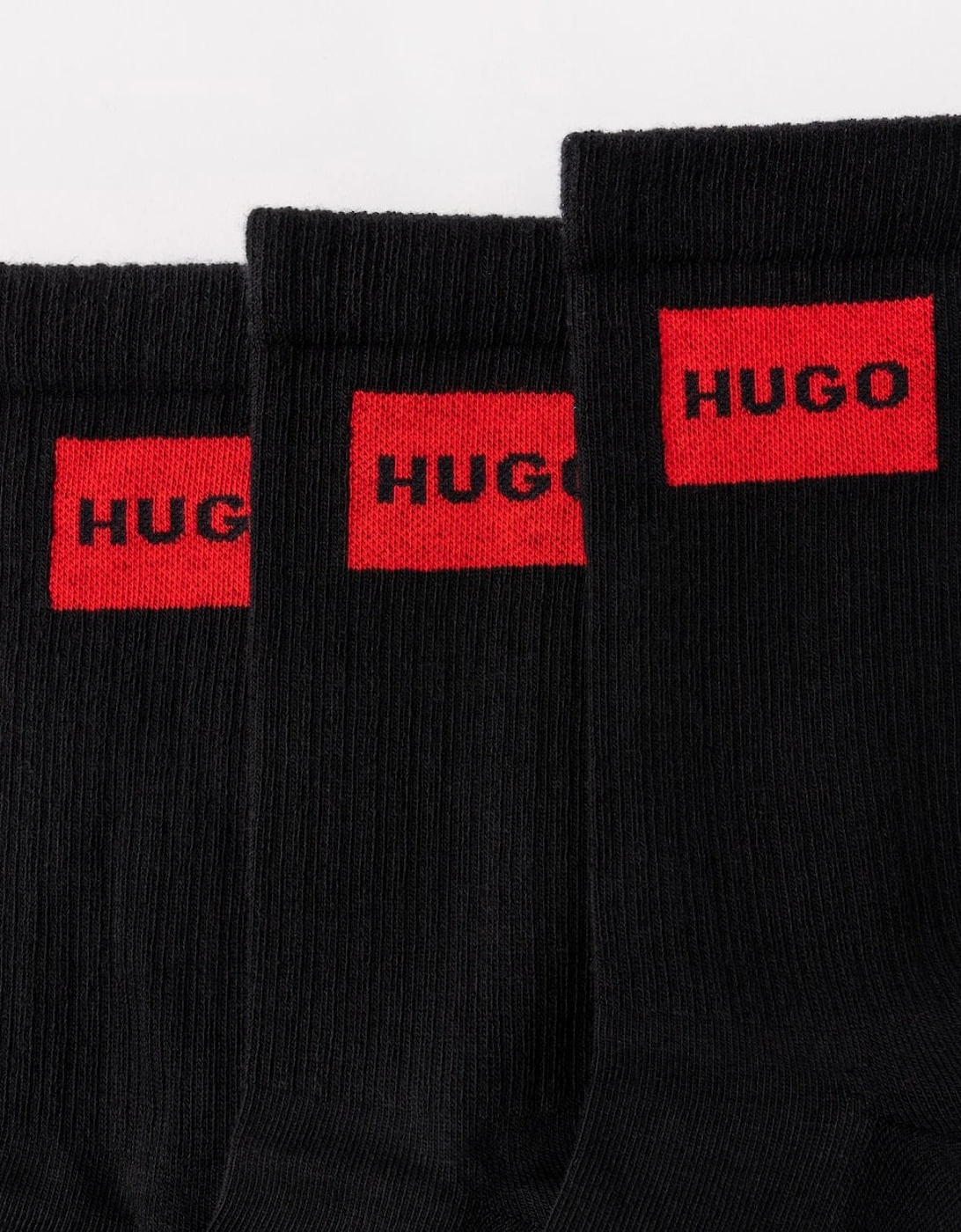 HUGO 3-Pack Quarter Length Combed Cotton Ribbed Mens Socks NOS