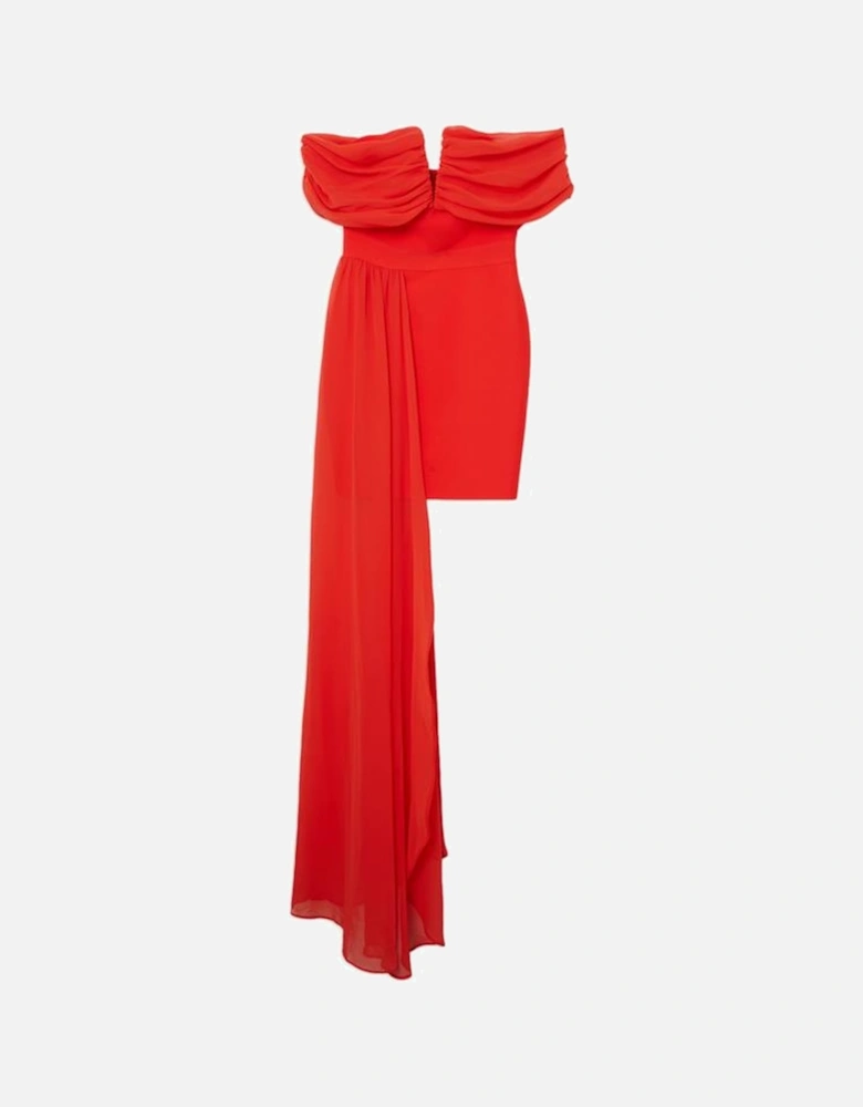 Figure Form Bandage Knit Woven Bardot And Skirt Detail Dress