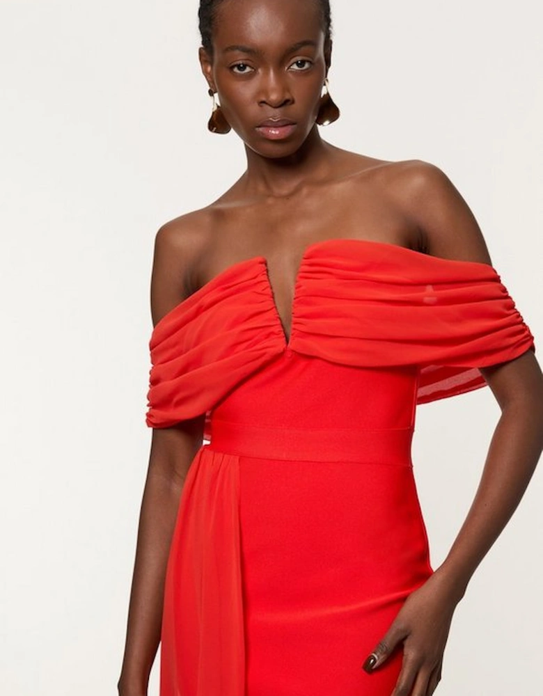 Figure Form Bandage Knit Woven Bardot And Skirt Detail Dress
