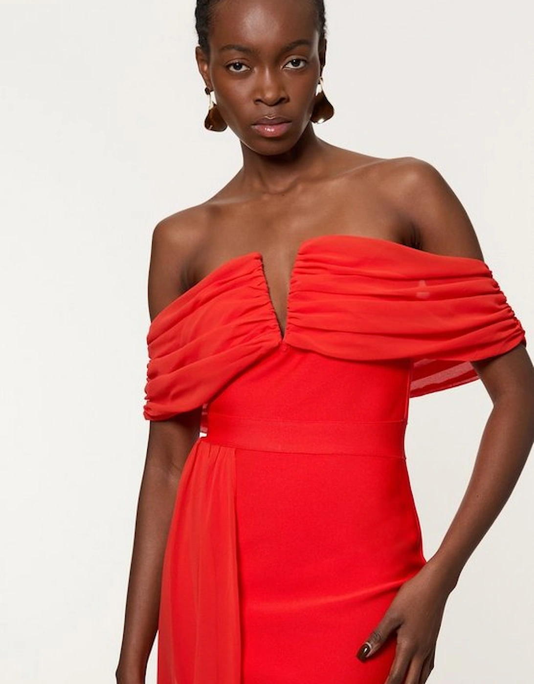 Figure Form Bandage Knit Woven Bardot And Skirt Detail Dress