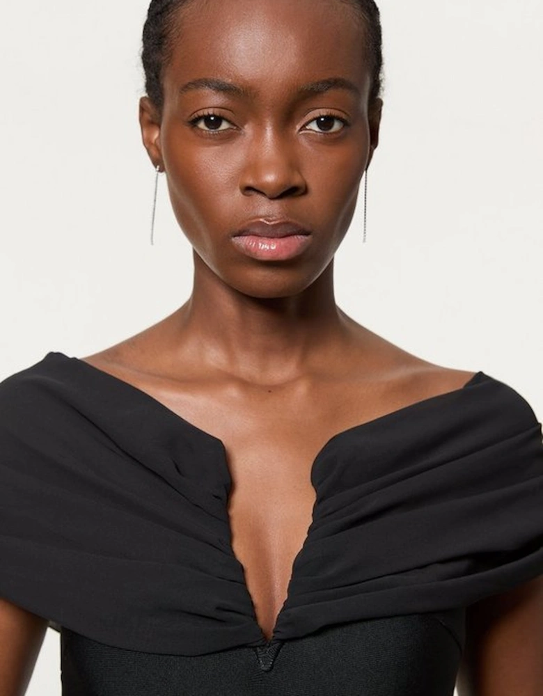 Figure Form Bandage Knit Woven Bardot Top