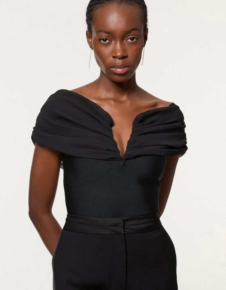 Figure Form Bandage Knit Woven Bardot Top