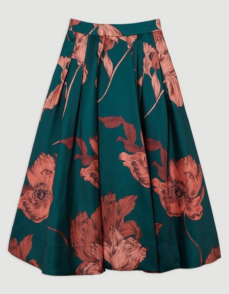 Floral Print Woven Prom Midi Skirt