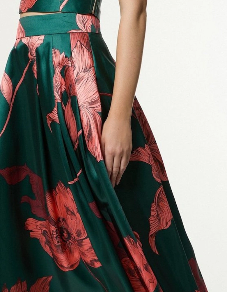 Tall Floral Print Woven Prom Midi Skirt