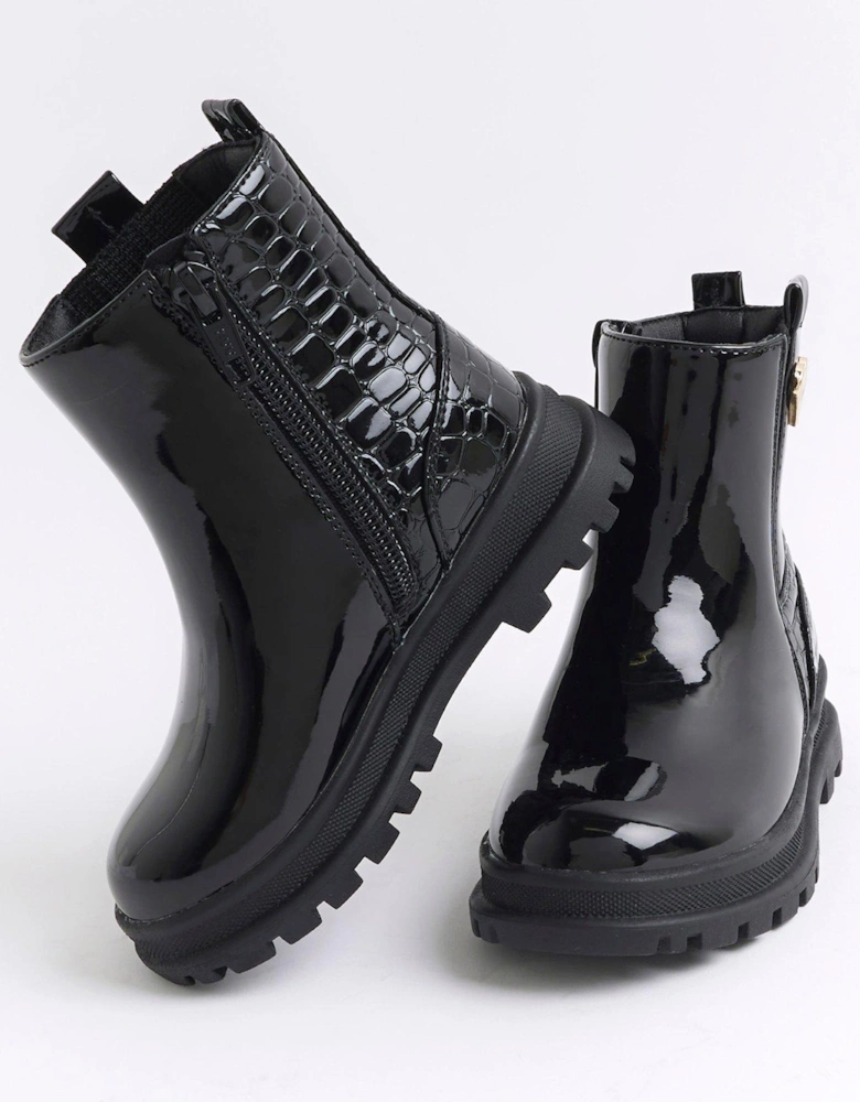 Patent Chelsea Boots - Black