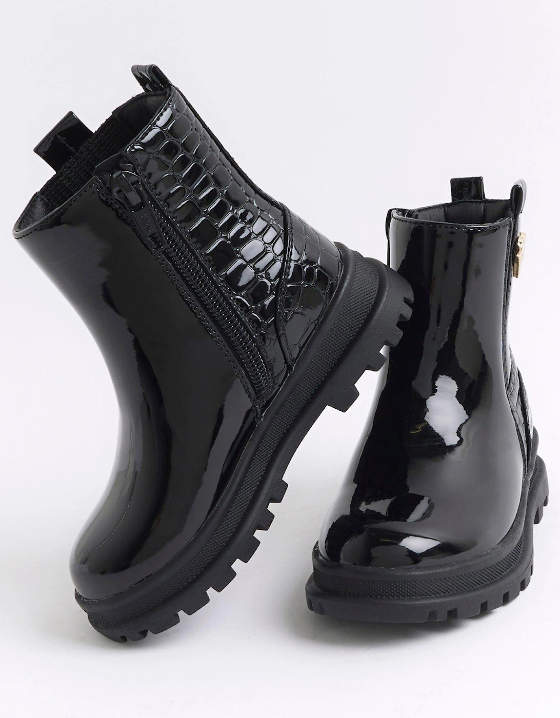 Patent Chelsea Boots - Black