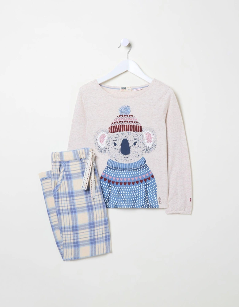 Girls Koala Check Pyjama Set - Light Blue