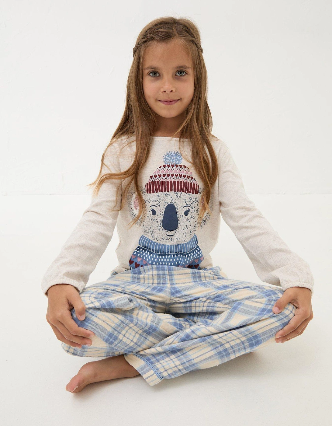 Girls Koala Check Pyjama Set - Light Blue