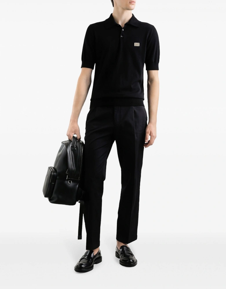 Plaque Knitted Polo Black