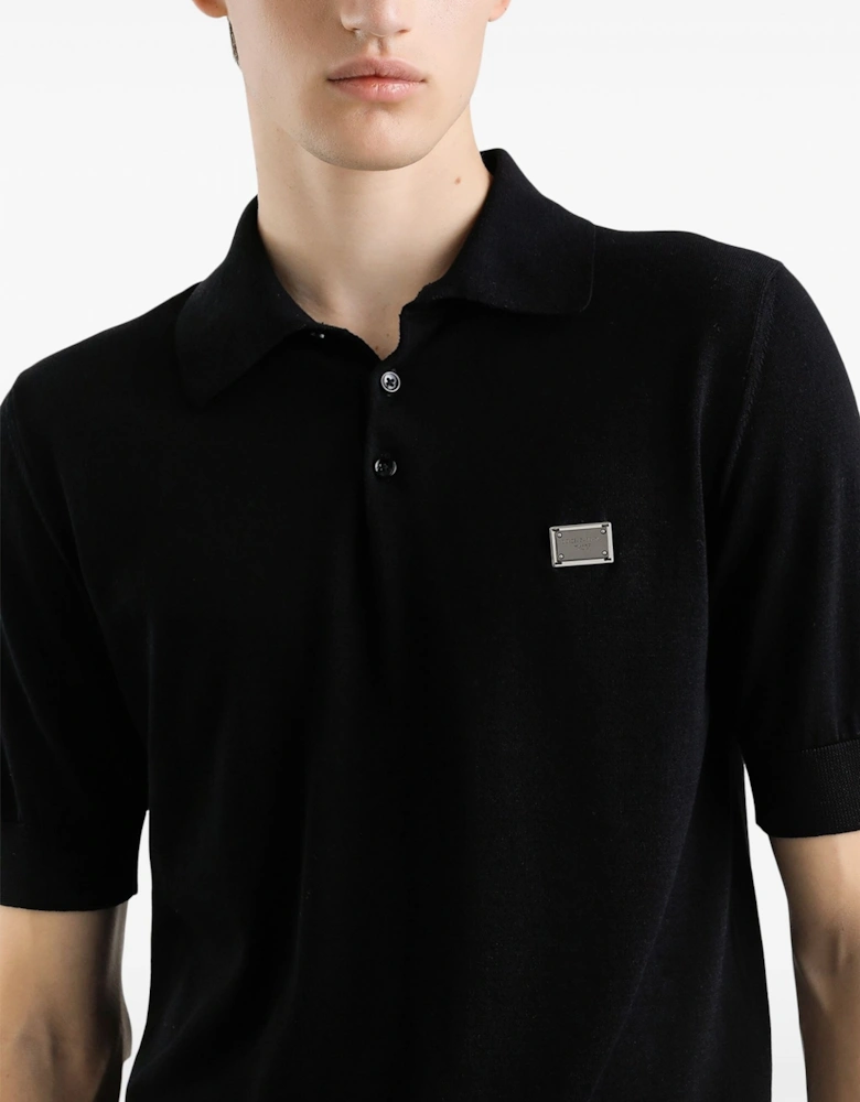 Plaque Knitted Polo Black