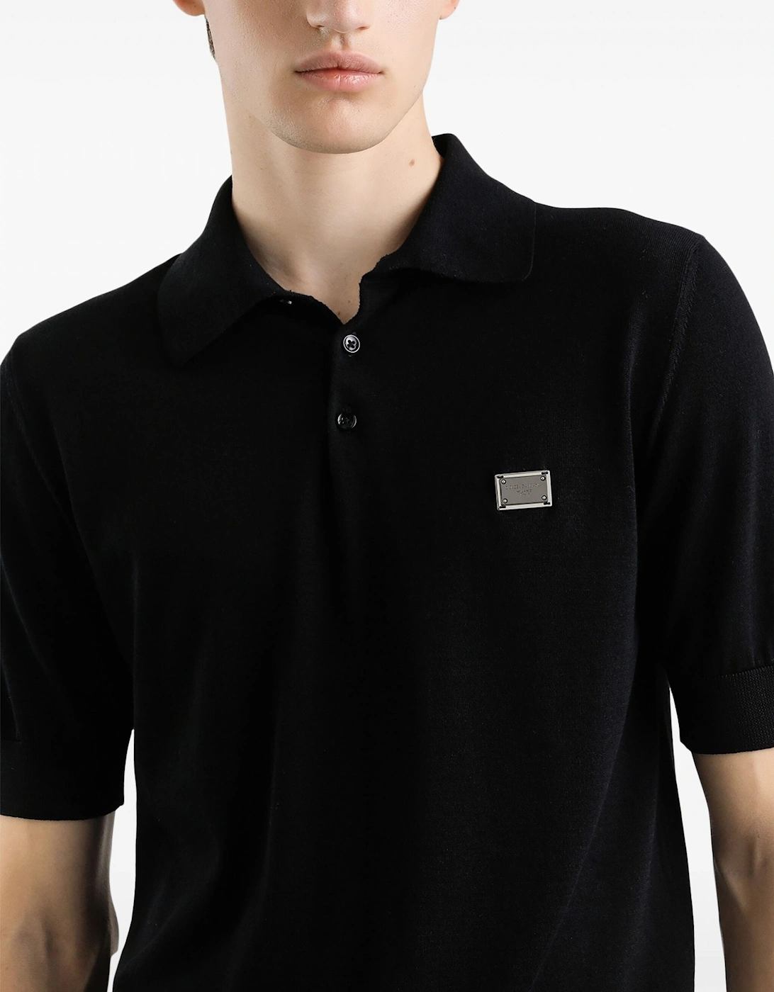 Plaque Knitted Polo Black