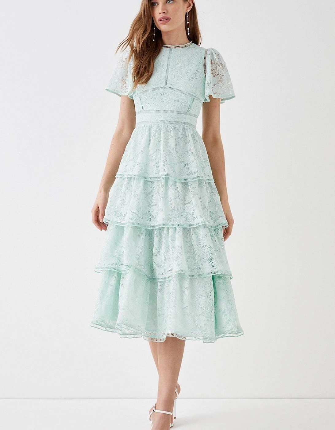 Tiered Lace Dress With Flutter Sleeve & Trims, 2 of 1