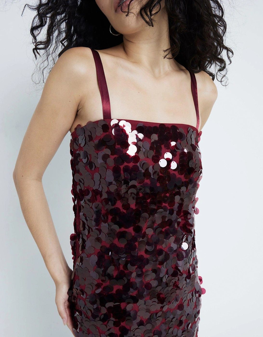 Strappy Sequin Slip Dress - Dark Red