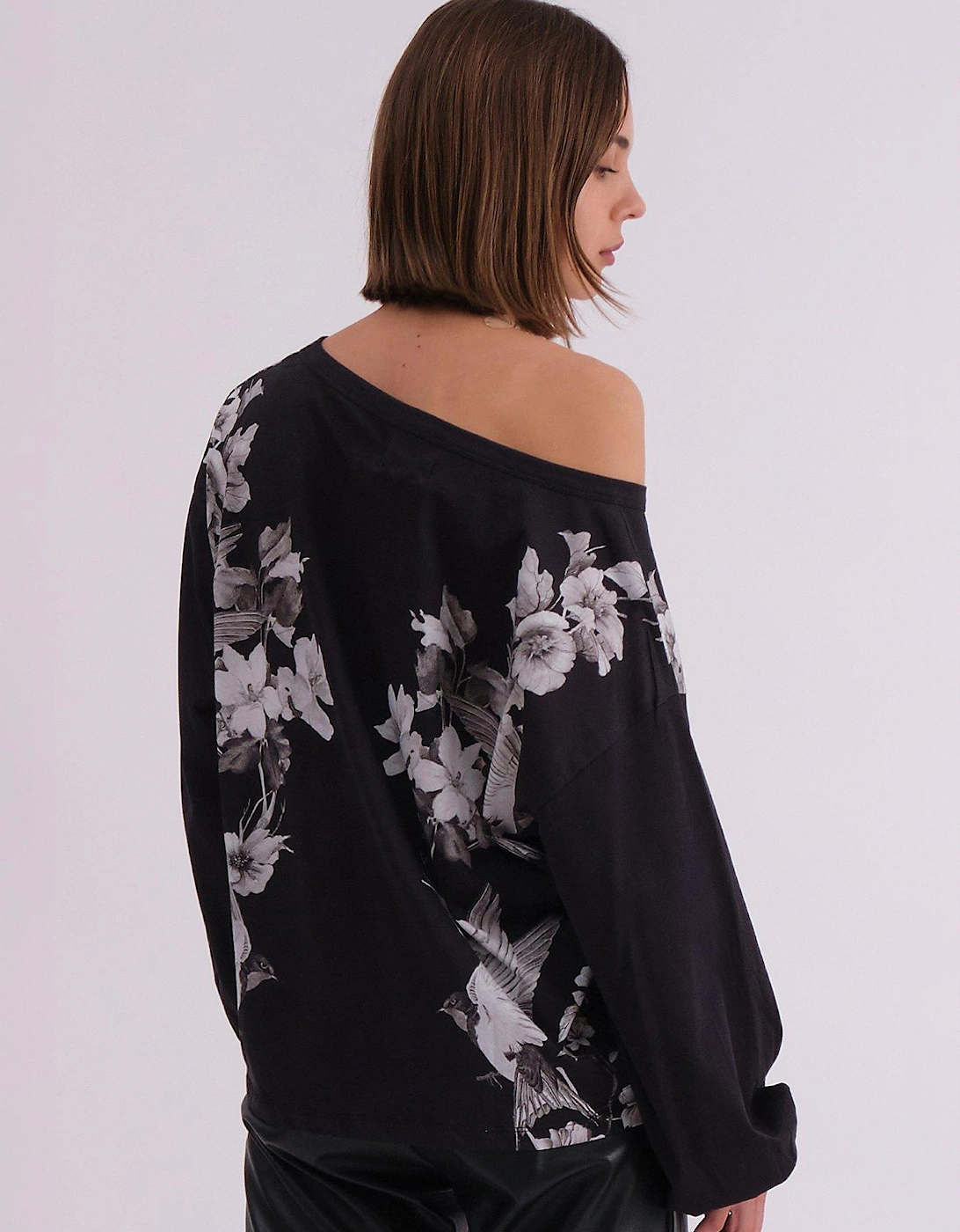 Off The Shoulder Inversion Top With Swallow Placement Print