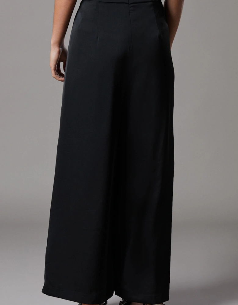 Petite Satin Wide Leg Trouser