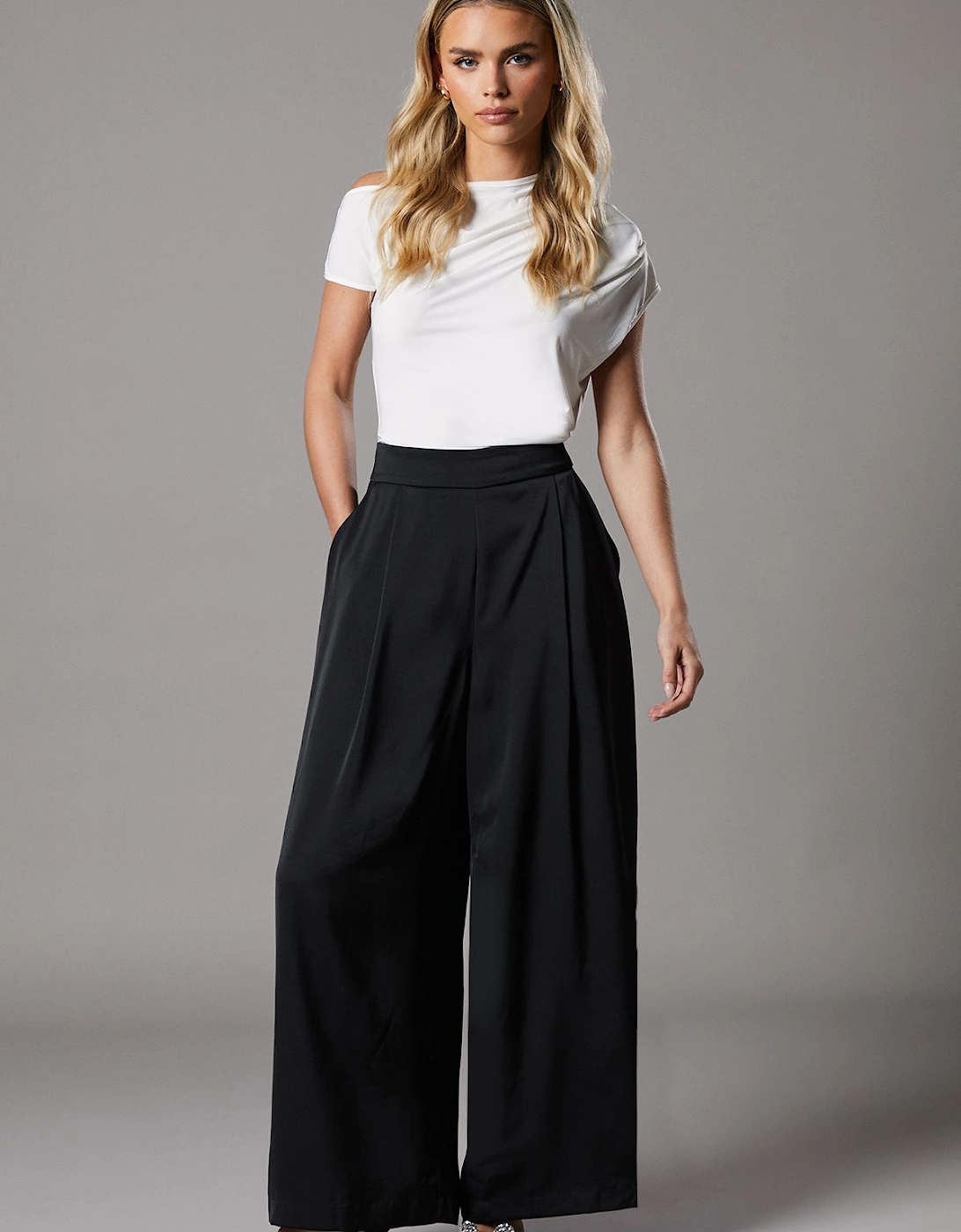 Petite Satin Wide Leg Trouser