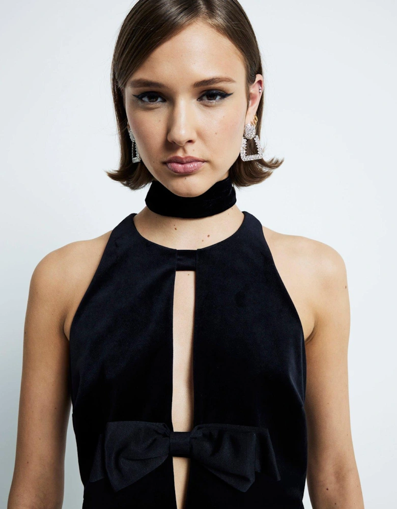 Velvet Bow Shift Dress - Black